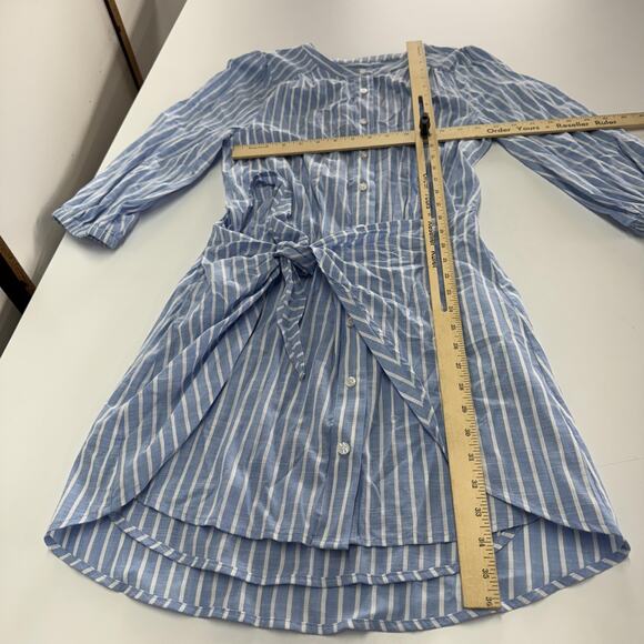 Evereve Dress Womens Small Blue White Striped Maisy Tie Waist‎ Button Down New - Picture 9 of 9